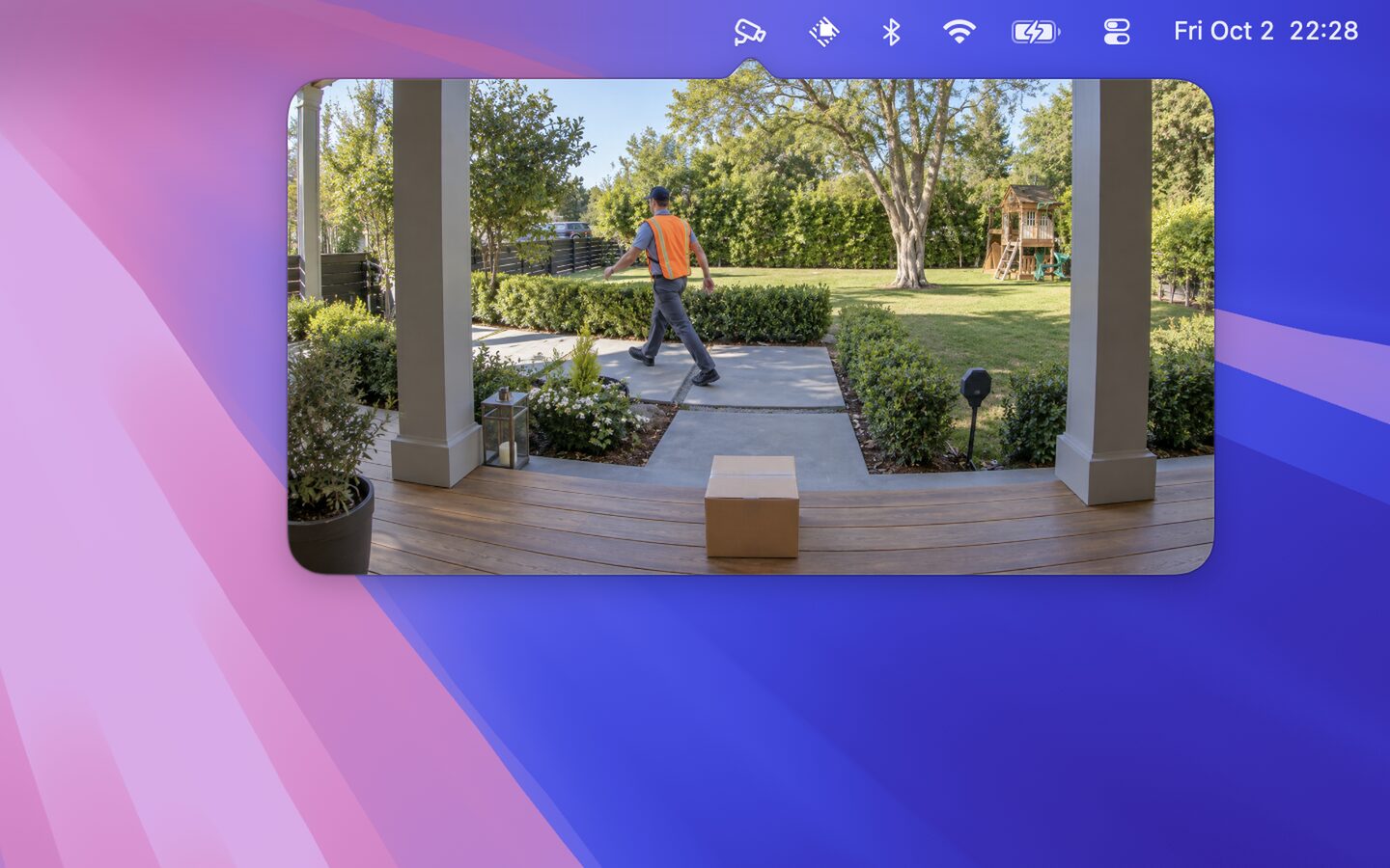 Peephole's live camera view opened from the Mac menu bar